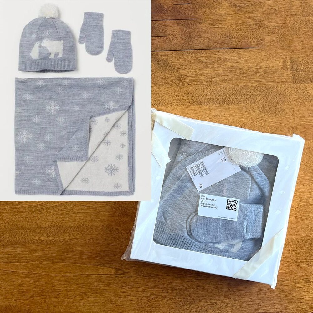H&M toddler blanket, hat, mittens set 1-2Y NWT